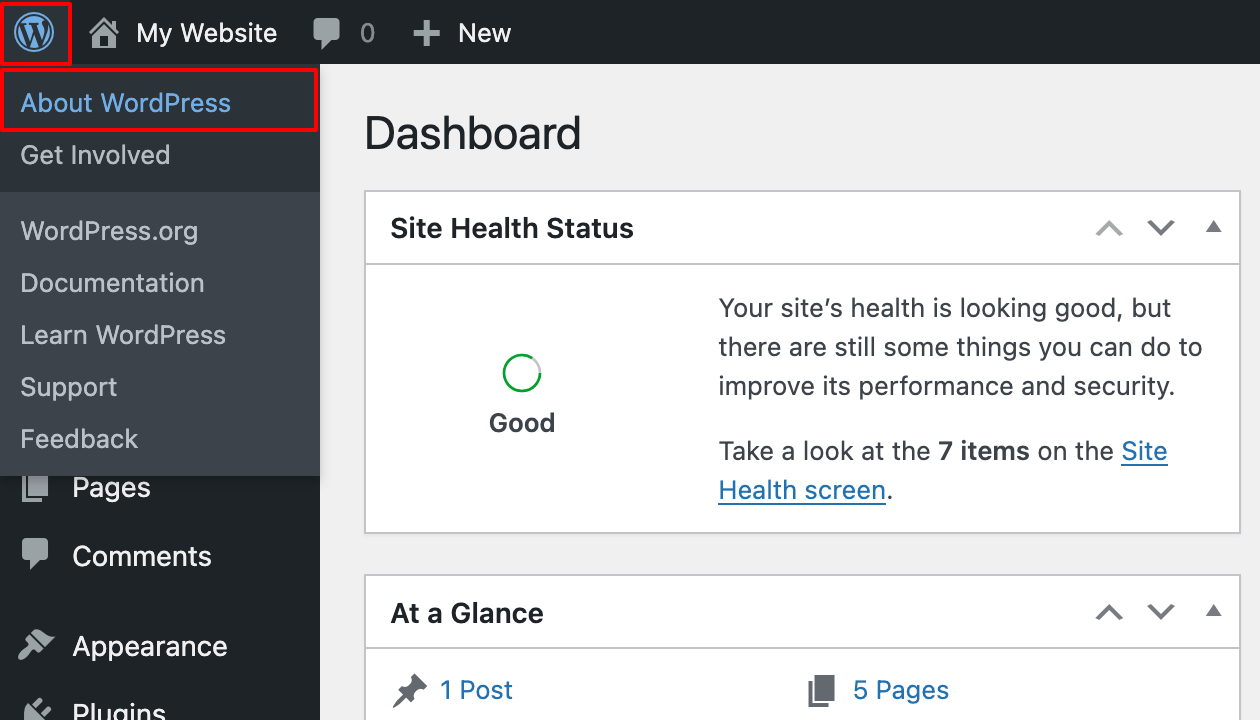 Navigate to About WordPress