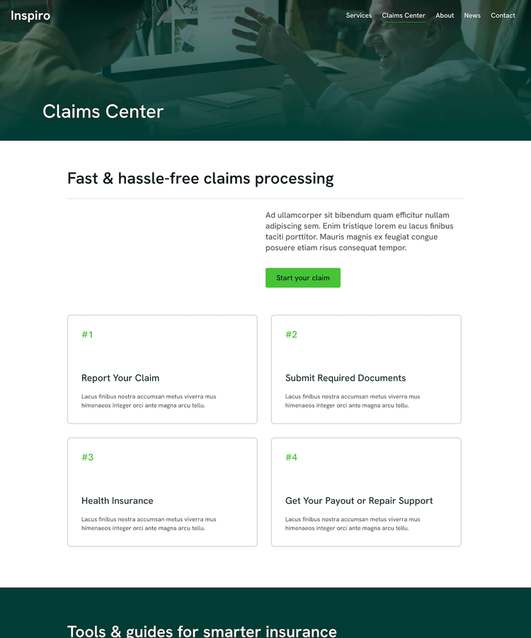 Claims Center page