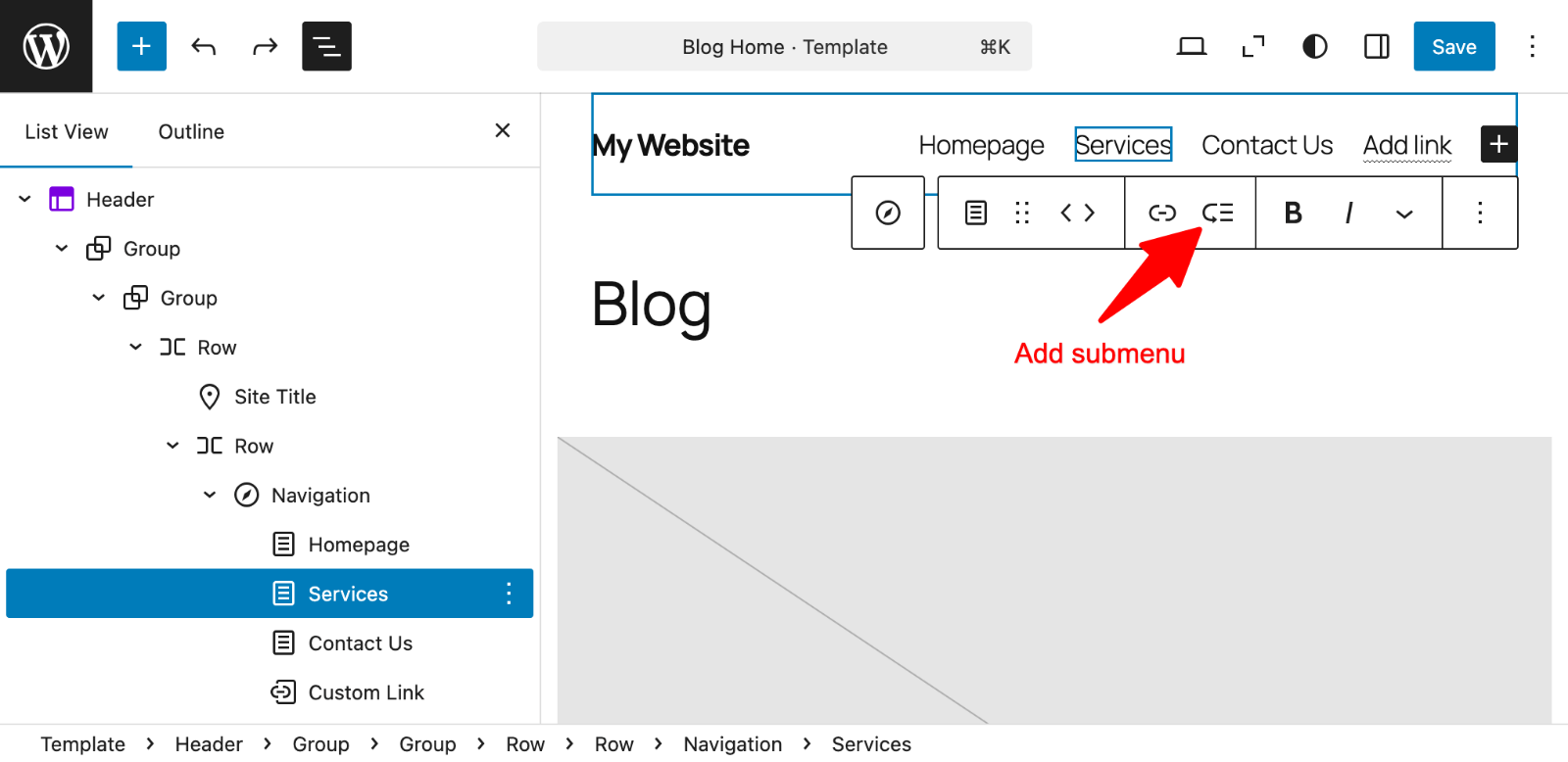 Editor > Add submenu