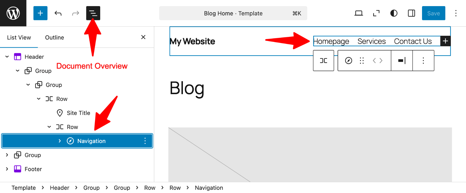 Editor > Navigation block
