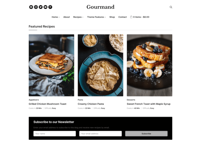 Gourmand food blog theme