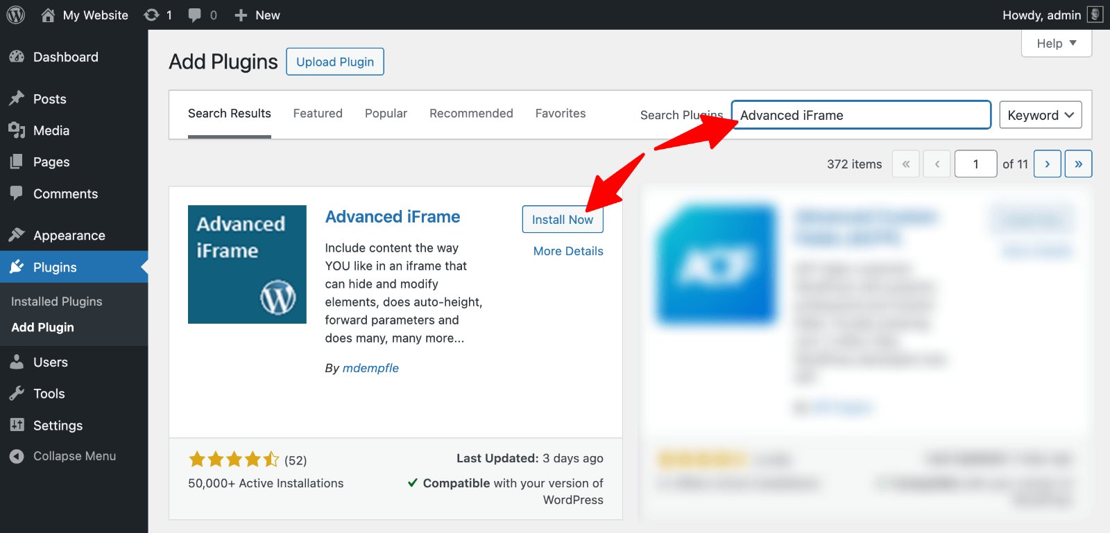 Install Advanced iFrame plugin