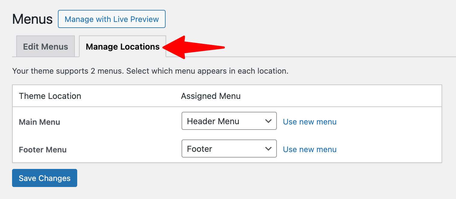 Menus > Manage locations
