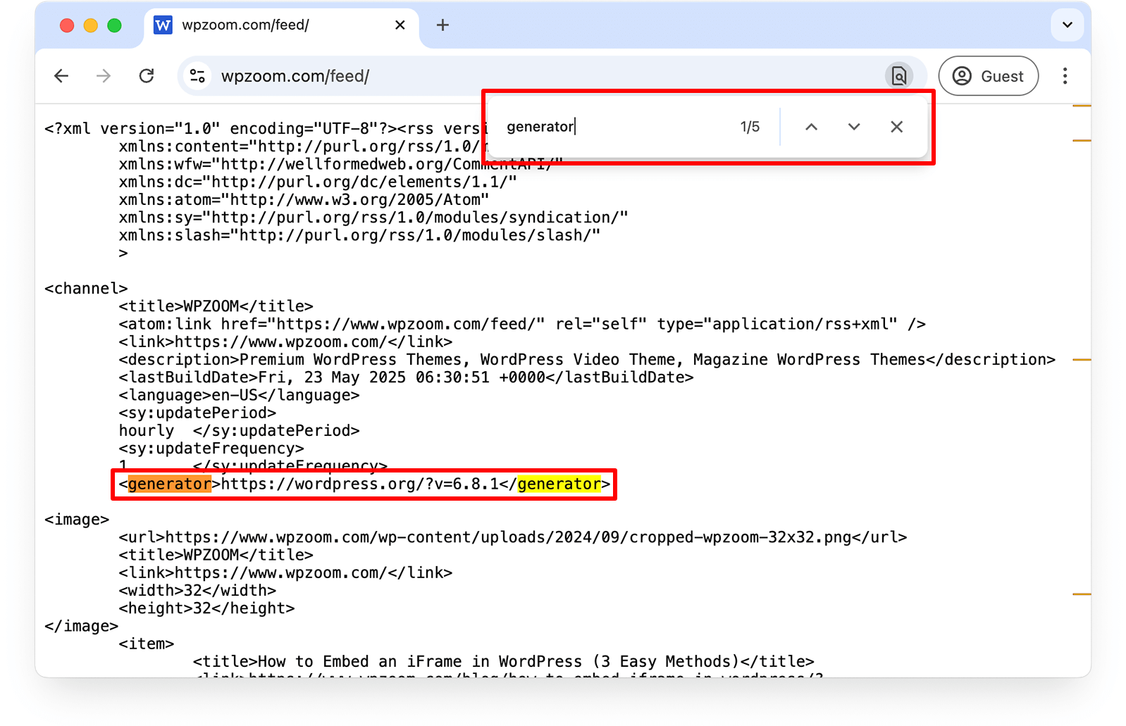 WordPress version in RSS feed