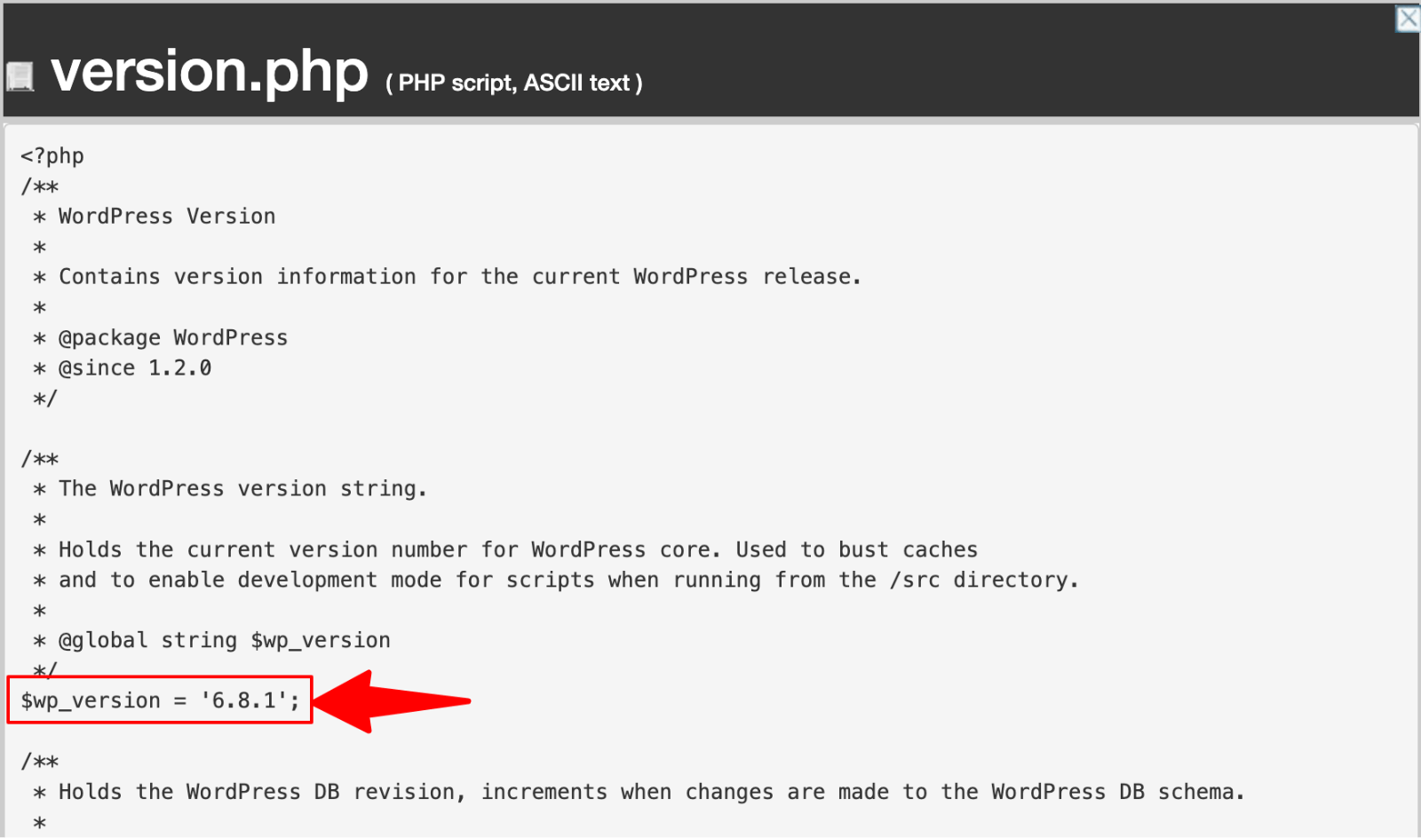 WordPress version in version.php
