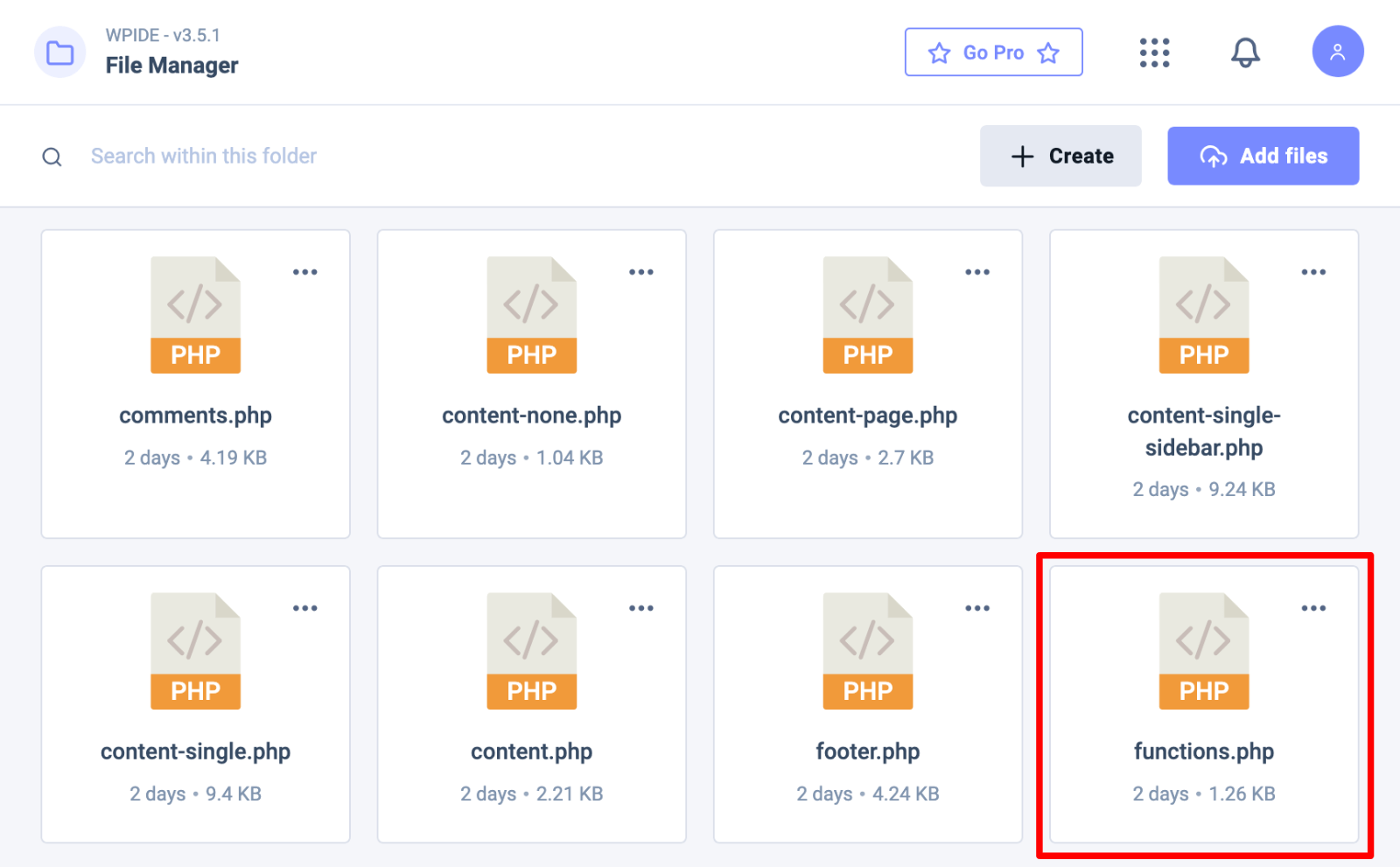 WPIDE > Edit the functions.php