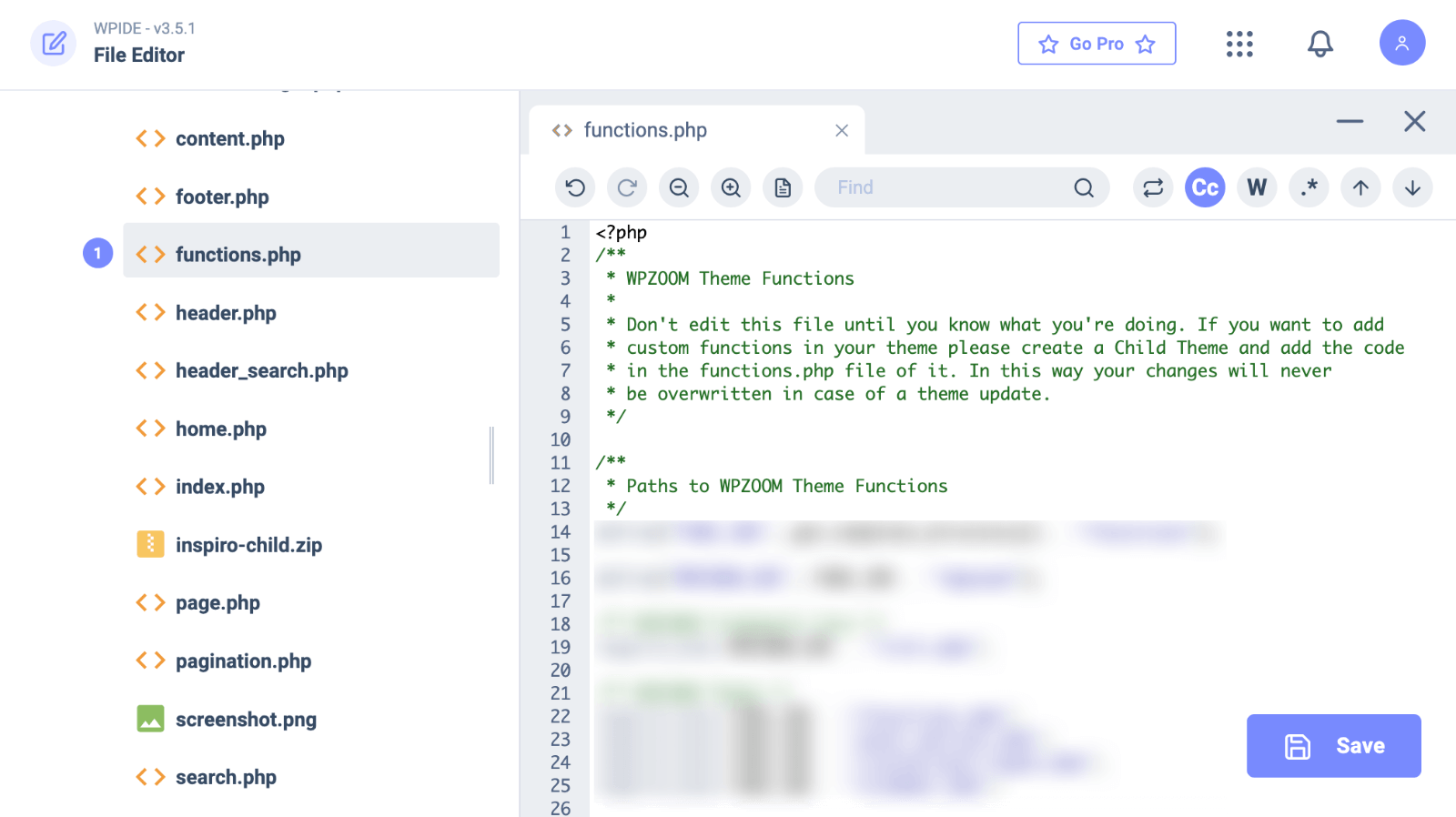 WPIDE > Editing functions.php